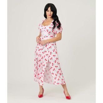 Unique Vintage Sweetheart Midi Dress in Pink Gingham W/cherries at Nordstrom, Size X-Small