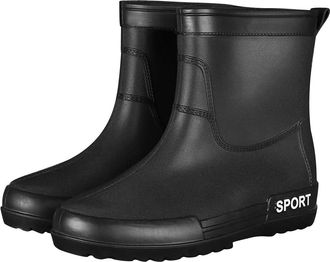 Generic Mens Fashion Explosion Rain Shoes Mid Calf Water Shoes Kitchen Takeout Rain Boots Fishing Rubber Shoes Insulated Hunting Boots Men (Black, 7.5)