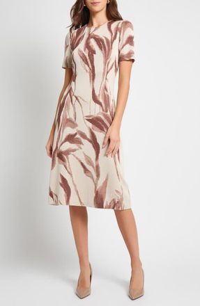 Misook Botanical Jacquard A-Line Dress in Biscotti/Charmeuse/Truffle at Nordstrom, Size Xx-Large