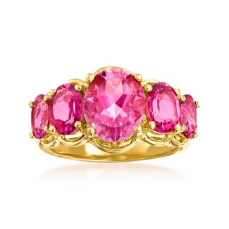 Ross-Simons Pink Topaz 5-Stone Ring in 18kt Gold Over Sterling