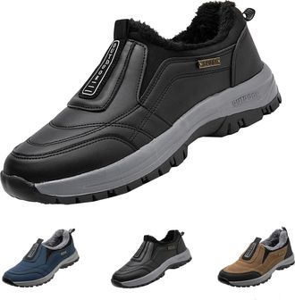 Generic Men Winter Snow Boots Slip on Loafers Casual Warm Ankle Boots with Arch Support Comfortable Hiking Walking Sneakers Outdoor Waterproof Anti-Slip Fur L