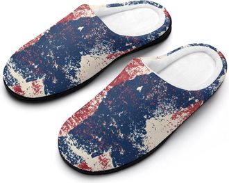 Generic Vintage U.S.A. Flag Baseball Mens Warm Slippers Non-Slip Sole Winter Rubber Cotton Shoes for Bedroom