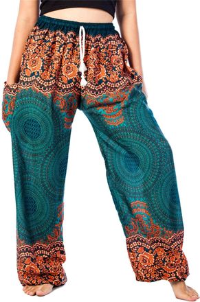 Lofbaz Womens Drawstring Rose 1 Harem Boho Genie Pants Teal Green XL