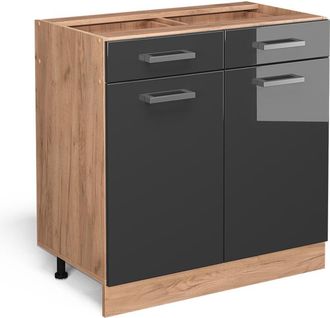 Vicco Mueble Bajo De Cocina R-line, Antracita Alto Brillo, 80 Cm Sin Encimera
