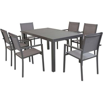 Milani Home DEXTER - set tavolo in alluminio cm 160/240 x 90 x 75 h con 6 poltrone Venus