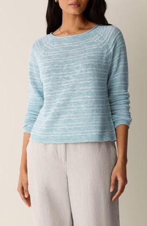 Eileen Fisher Bateau Neck Stripe Sweater in Breeze at Nordstrom, Size Xx-Small