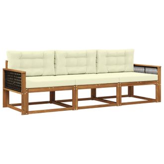 vidaXL Conjunto De Sof&aacute;s De Exterior Con Coj&iacute;n 3 Pcs Natural Y Crema Vidaxl