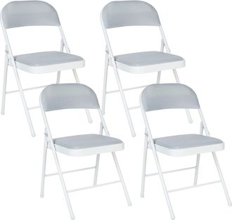 Beliani Beliani - Conjunto De 4 Sillas De Malla Gris Claro Blanco Asiento Plegable Respaldo Tela Acolchada Sparks