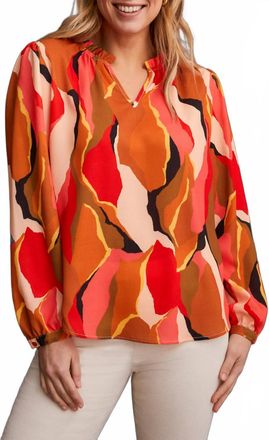 Tribal Long Sleeve Blouse With Ruffle Neck In Desert Sun