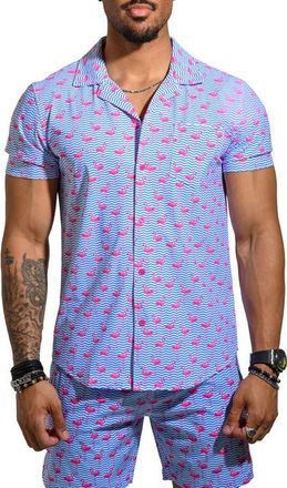 Maceoo Beachflamingo Blue Cotton Camp Shirt at Nordstrom, Size X-Large