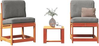 vidaXL Juego De Muebles Jard&iacute;n 3 Pzas Madera Maciza Pino Marr&oacute;n Cera Vidaxl
