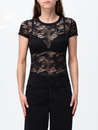 Diesel Kasia Slim Fit Sheer Lace Top with a Crew Neck