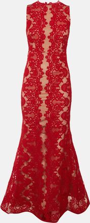 Alice & Olivia Alice + Olivia Red Floral Lace Sleeveless Gown