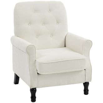 HOMCOM Homcom Sill&oacute;n Relax, Sof&aacute; Individual, Tapizado En Lino, Asiento Acolchado Grueso, Respaldo Capiton&eacute;, Patas De Madera Maciza, Crema