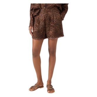 Saint Barth Casual Shorts, female, Brown, Size: L Amani Linen Shorts