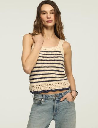 Lucky Brand Womens Crochet Striped Sweater Tank