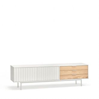 Teulat Mueble de tv 2 puertas 3 cajones blanco y roble