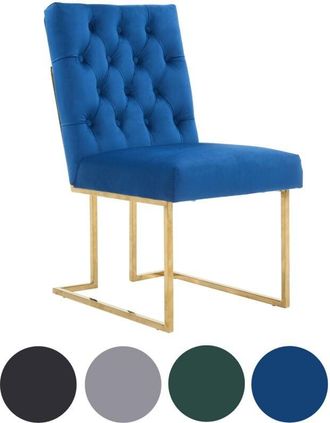 Life Interiors Single Blue Siena Luxury Tufted Velvet Dining Chair with Gold Frame & Legs - Modern Upholstered Accent Chair