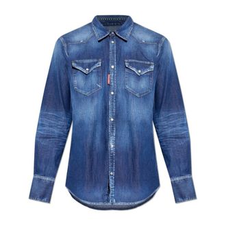 Dsquared2 Denim Shirts, male, Blue, Size: 2XL Vintage-effect Denim Shirt