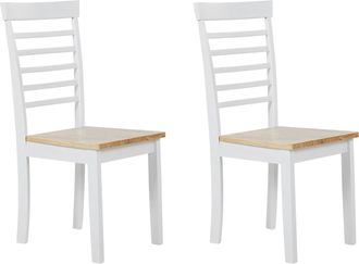Beliani Juego De 2 Sillas De Comedor De Madera Clara Y Madera De Caucho Blanco Con Respaldo Sin Reposabrazos Battersby