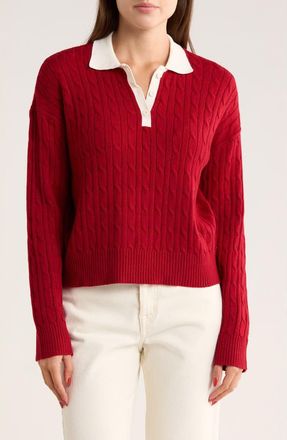 RDI Cable Knit Crop Polo Sweater in Burgundy at Nordstrom Rack, Size X-Small