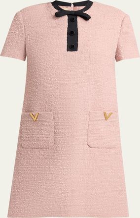 Valentino Garavani V-Logo Pocket Bow-Neck Tweed Mini Dress