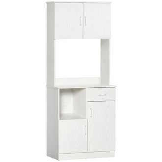 HOMCOM Kitchen Cupboard with Hutch Pantry Storage Cabinet Hutch Microwave Shelf | TJ Hughes