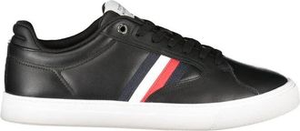Tommy Hilfiger Zwarte Leren Heren Sneaker Stijlvol Comfort - Heren - Sneakers - Zwart - 46 EU - Schoenen