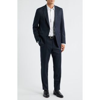 BOSS Huge Slim Fit Blue M&eacute;lange Stretch Wool Blend Suit in Dark Blue at Nordstrom Rack, Size 40 Regular