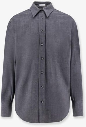 Brunello Cucinelli Womens Lignite Grey Wool Blend Button Front Shirt, Size L
