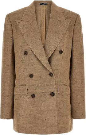 Dolce & Gabbana Dubbele-breasted Blazer - Dames - Blazers - Bruin - S - Linnen - Jassen