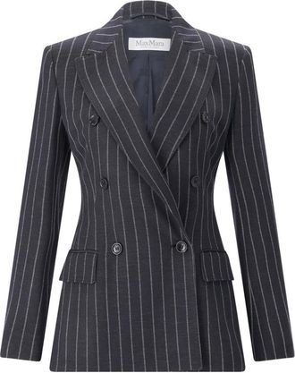 Max Mara Jassen, Dames, Blauw, 3Xs, Wol, Gestreepte Double-Breasted Blazer