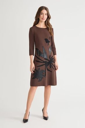 Ming Wang A-Line Botanical Applique Knit Dress in Dark Umber/black at Nordstrom, Size 1 X