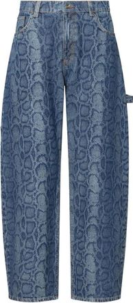 Liu Jo Python-print Denim Worker Jeans - Dames - Loose Fit Jeans - Blauw - W27 - Denim - Jeans