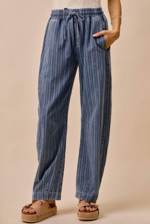 So Me Stripe Barrel Denim Jeans In Blue