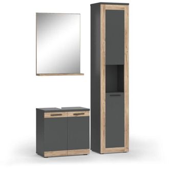 Vicco Set di mobili da bagno Niko, Antracite/quercia vichinga, con colonna