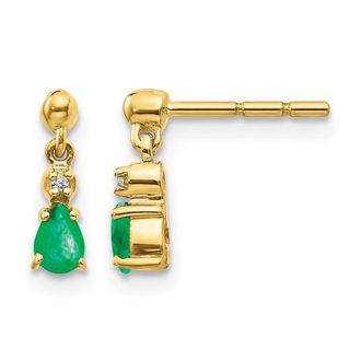 Diamond2Deal 14k Yellow Gold Emerald and Diamond Dangle Earrings
