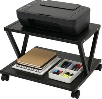 Relaxdays Relaxdays printer stand with castors, 2 tiers, H x W x D: 28 x 44 x 28 cm, rolling printer trolley, MDF & metal, black