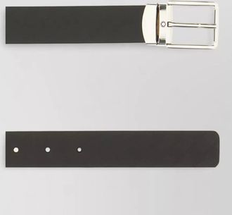 Montblanc leather belt silver tone buckle smooth