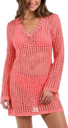 La Blanca Waverly Long Sleeve Cotton Cover-Up Dress in Coral Reef at Nordstrom Rack, Size X-Small