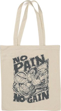Generic No Pain No Gain Bicep Curl Bodybuilder Sketch Natural Cotton Tote Bag White