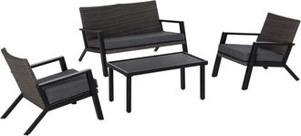 OUTSUNNY Conjunto De Muebles De Jard&iacute;n De Rat&aacute;n 4 Piezas Juego De Muebles De Exterior Con Sof&aacute; De 2 Plazas Sof&aacute;s Individuales Y Mesa De Centro