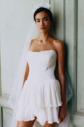BHLDN Eleonora Strapless Pleated Fit & Flare Mini Dress