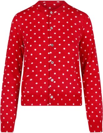 Comme Des Gar&ccedil;ons Red Polka Dot Button-Down Cropped Sweater
