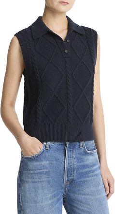 Vince Wool-Blend Polo Cable Vest