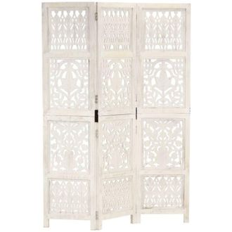 vidaXL Hand carved 3-Panel Room Divider White 120x165 cm Solid Mango Wood Vidaxl
