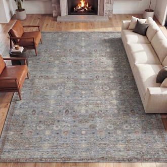 Jonathan Y Designs Petunia Distressed All-Over Floral Border Non-Slip Machine-Washable Rug in Rose Clay/gray at Nordstrom, Size 4Ft 0In X 6Ft 0In