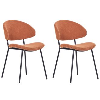 Beliani Conjunto De 2 Sillas De Comedor Modernas Asiento Tapizado En Tela Respaldo Curvo Sin Reposabrazos Patas Negras Naranja Kiana