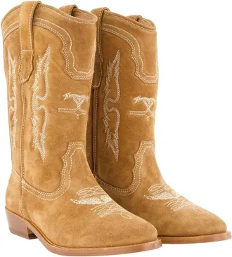 Zadig&Voltaire Womens Embroidered Cowhide Western Ankle Boot Brown