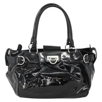 Ferragamo Gancini Patent Leather Black Patent_Leather Handbag (Pre-Owned)
